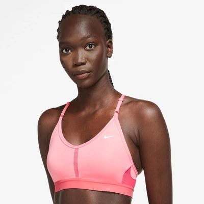 Shop Nike Womens  Indy V-neck Bra In Coral Chalk/white/hot Punch