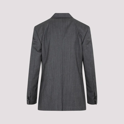 Shop Bottega Veneta Wool Chevron Jacket In Grey