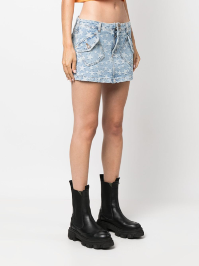Shop Erl Womens Denim Jacquard Short Skirt Woven