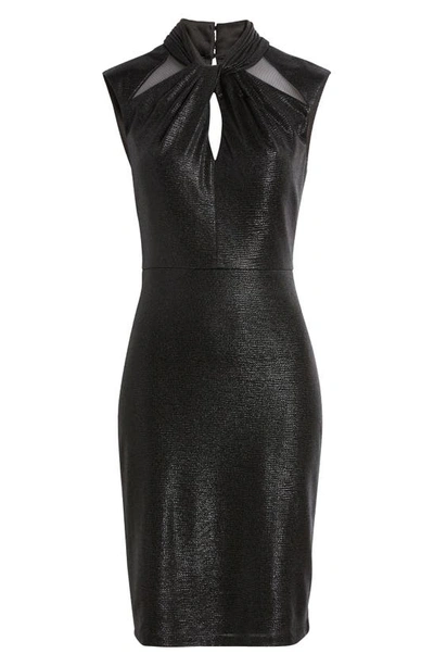 Vince Camuto Sequin Front Twist Keyhole Midi Dress In Black