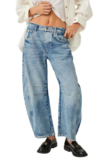 Shop Free People Good Luck Mid Rise Barrel Leg Jeans In Ultra Light Beam