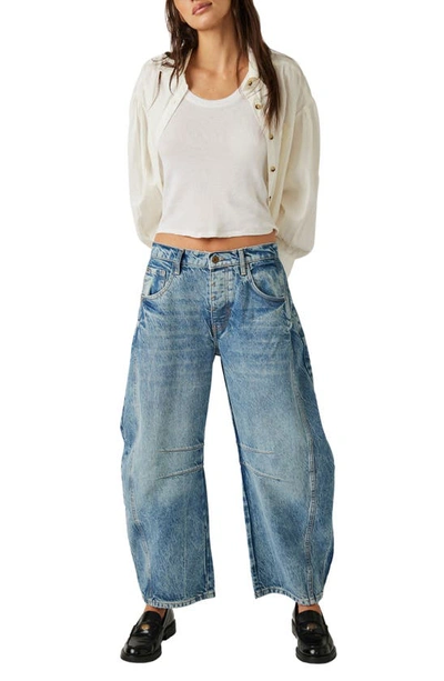 Shop Free People Good Luck Mid Rise Barrel Leg Jeans In Ultra Light Beam