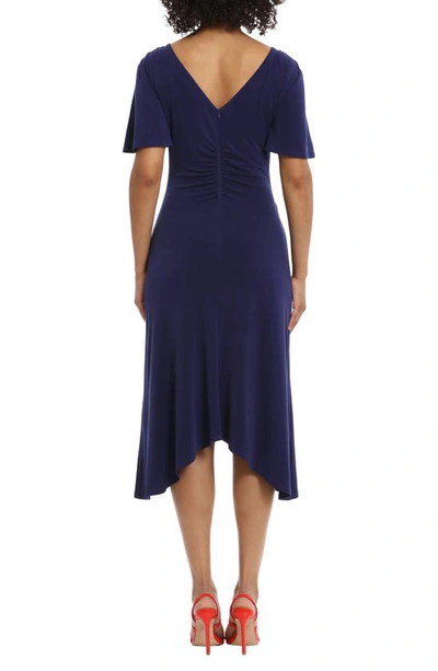 Shop Maggy London Ruched Flutter Sleeve Midi Dress In Midnight