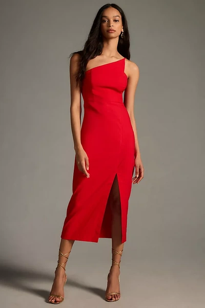 Shop Anthropologie By  One-shoulder Slim Midi Dress In Red