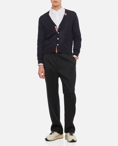 Shop Thom Browne Jersey Stitch Relaxed Fit V Neck Cardigan In Blue