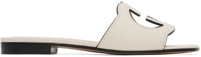 Shop Gucci Off-white Interlocking G Flat Sandals In 9022 Mystic White