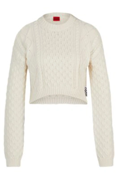 Hugo Boss Cotton-blend Sweater With Cable-knit Structure In White