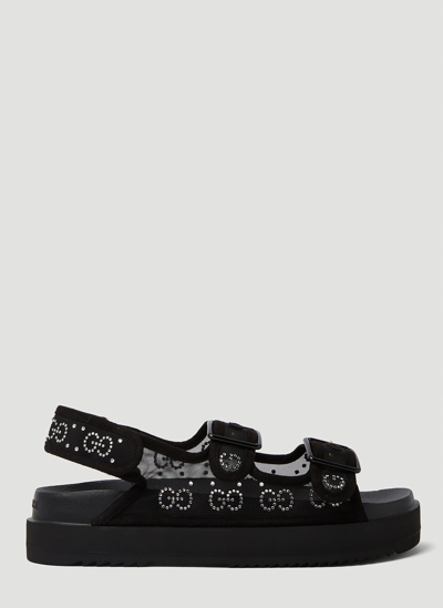 Shop Gucci Crystal Jacquard Platform Sandals In Black