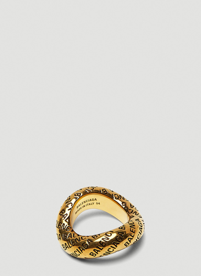 Shop Balenciaga All-over Logo Loop Ring In Gold