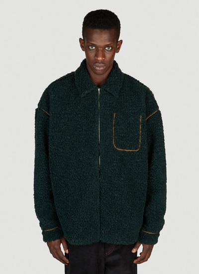 Shop Marni Zip Front Fleece Jacket In Green