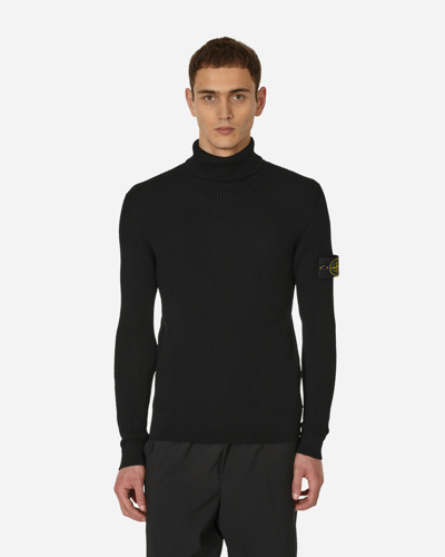Stone Island Ribbed Knit Sweater With Logo Patch In Black