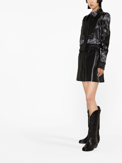 Shop Philipp Plein Embroidered Leather Jacket In Black