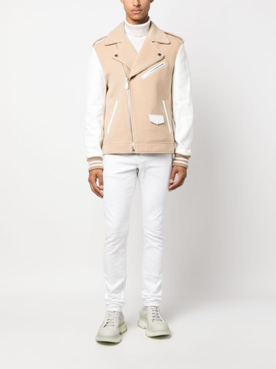 Philipp Plein Leather Biker Jacket In Neutrals