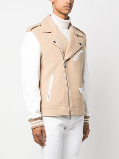 Philipp Plein Leather Biker Jacket In Neutrals