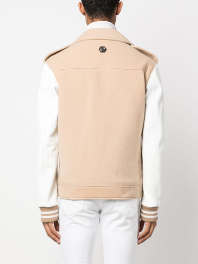 Philipp Plein Leather Biker Jacket In Neutrals