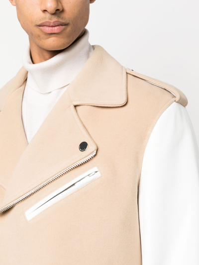 Philipp Plein Leather Biker Jacket In Neutrals