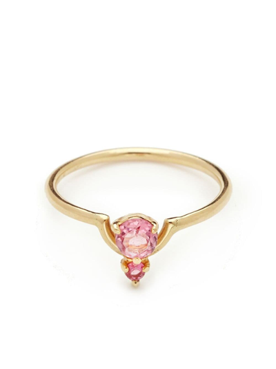 Shop Wwake 14kt Yellow Gold Nestled Pink Sapphire And Tourmaline Ring