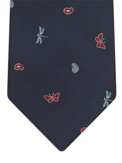 Shop Etro Butterfly-print Silk Tie In Blue