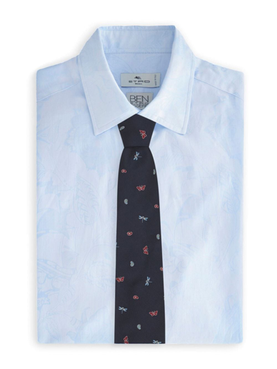 Shop Etro Butterfly-print Silk Tie In Blue