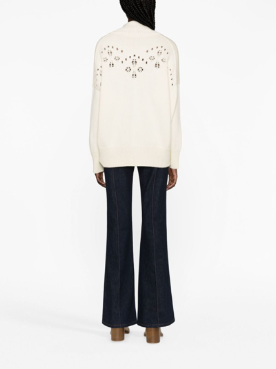 Chloé Pointelle-knit Wool Turtleneck Sweater In White