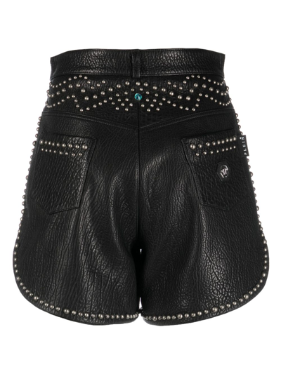 Philipp Plein Stud-embellished Leather Hot Pants In Black