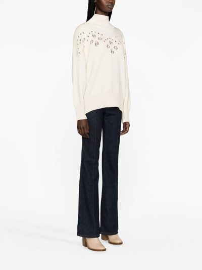 Shop Chloé Pointelle-knit Wool Jumper In White