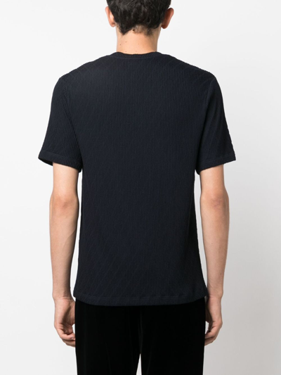 Shop Giorgio Armani Crew-neck Ribbed-knit T-shirt In Blue