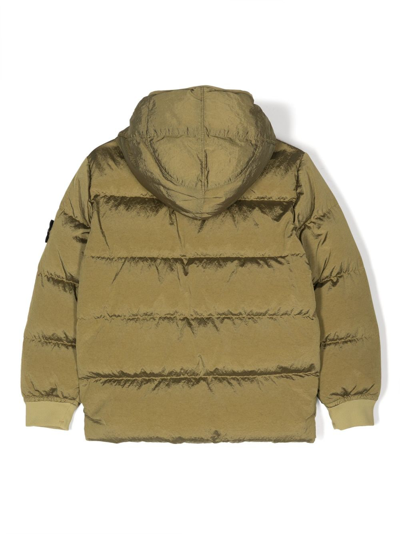 Shop Stone Island Junior Compass-patch Padded Hooded Jacket In Green