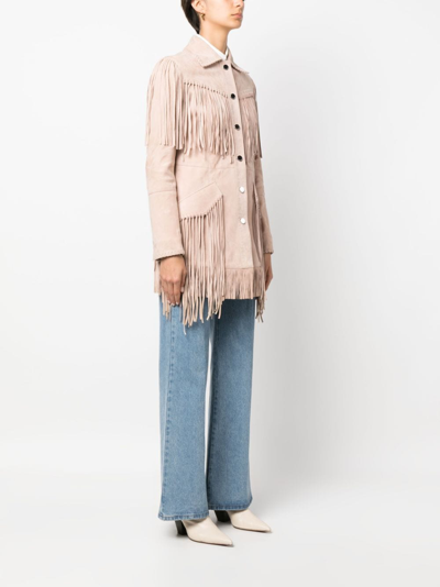 Shop Philipp Plein Oversized Fringed Suede Shirt Jacket In Neutrals