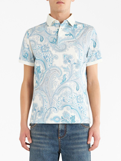 Shop Etro Paisley-print Cotton Polo Shirt In White