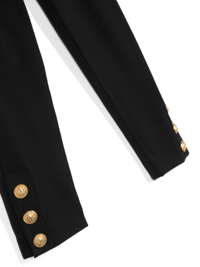 Shop Balmain Buttoned-cuff High-waisted Trousers In Black