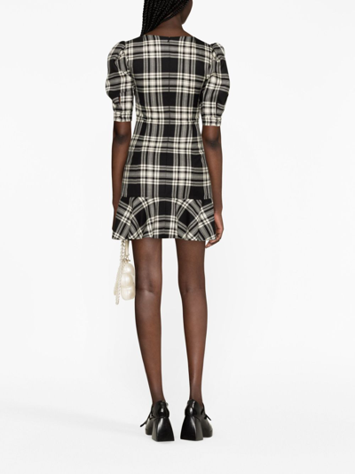 Shop Alessandra Rich Plaid-check Lace-up Dress In Black