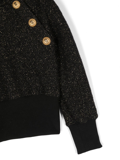 Balmain Glitter-detail Wool-blend Hoodie In Black