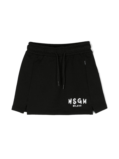 Shop Msgm Logo-print Drawstring Cotton Skirt In Black