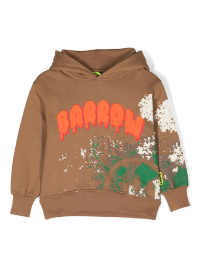 Shop Barrow Paint-splatter Logo-print Cotton Hoodie In Brown