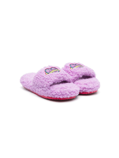 Shop Marc Jacobs Logo-embroidered Fuzzy Slides In Purple