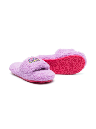 Shop Marc Jacobs Logo-embroidered Fuzzy Slides In Purple