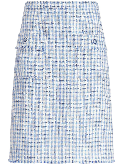 Etro Tweed Sheath Midi Skirt In Blue