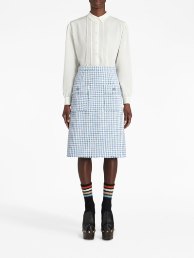 Etro Tweed Sheath Midi Skirt In Blue