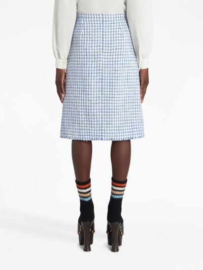Shop Etro Tweed Sheath Midi Skirt In Blue