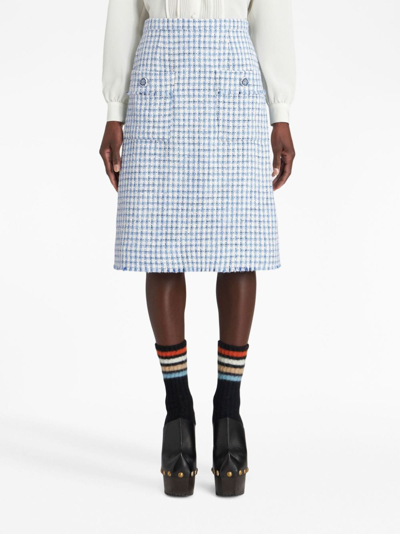 Shop Etro Tweed Sheath Midi Skirt In Blue