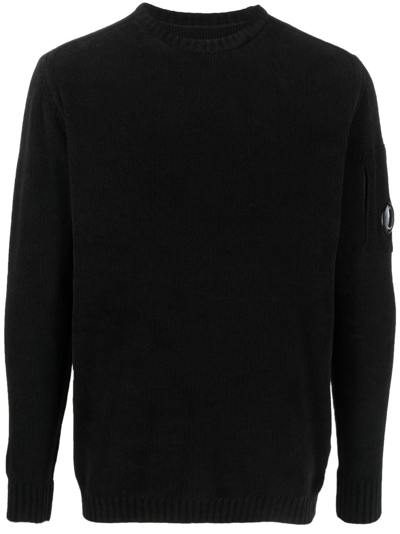 Shop C.p. Company Lens-detail Knitted Cotton Jumper In Black