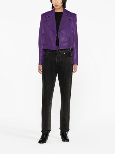 Shop Philipp Plein Cropped Biker Jacket In Purple