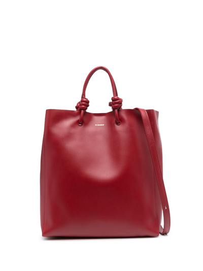 Shop Jil Sander Logo-print Leather Tote Bag In Red