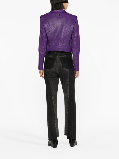 Shop Philipp Plein Cropped Biker Jacket In Purple