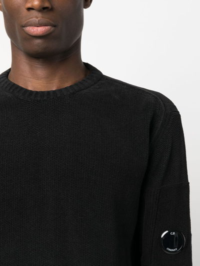 Shop C.p. Company Lens-detail Knitted Cotton Jumper In Black