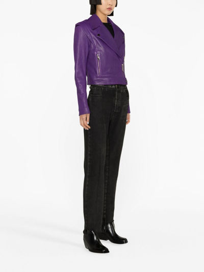 Shop Philipp Plein Cropped Biker Jacket In Purple