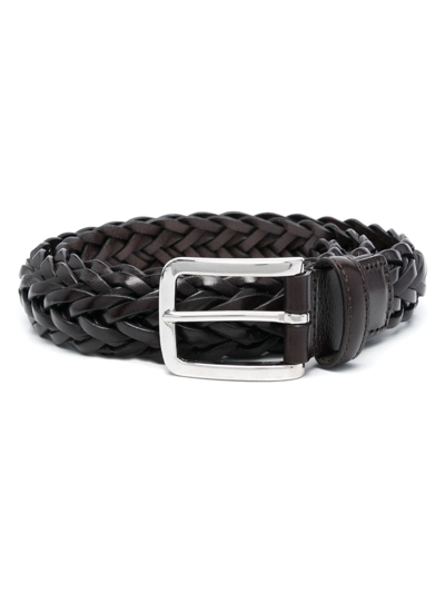 Shop Canali Interwoven Leather Belt In Brown