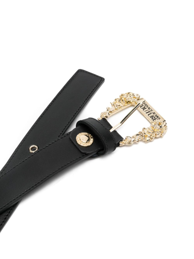 Shop Versace Jeans Couture Baroque-buckle Leather Belt In Black