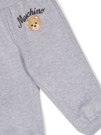 Shop Moschino Teddy Bear Cotton Track Pants In Grey